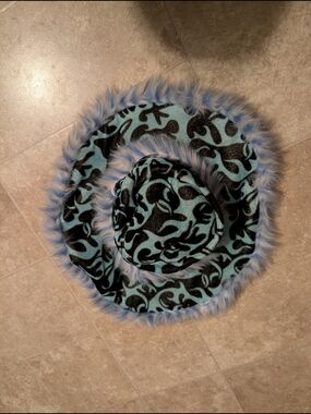 Blue and Black Patterned Faux Fur Brim Hat